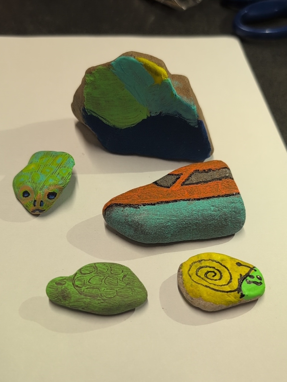 Hand-Painted Decorative Rocks - Bright Green, Teal, Yellow, Orange, Ocean Theme
